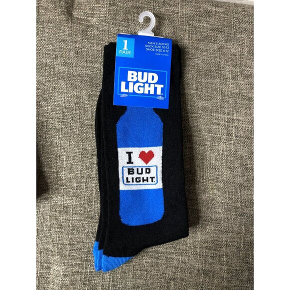 Bud Light Beer Crew Socks Size 10-13 Black Navy Blue Fun Party Gift 3 Pairs - Picture 3 of 6